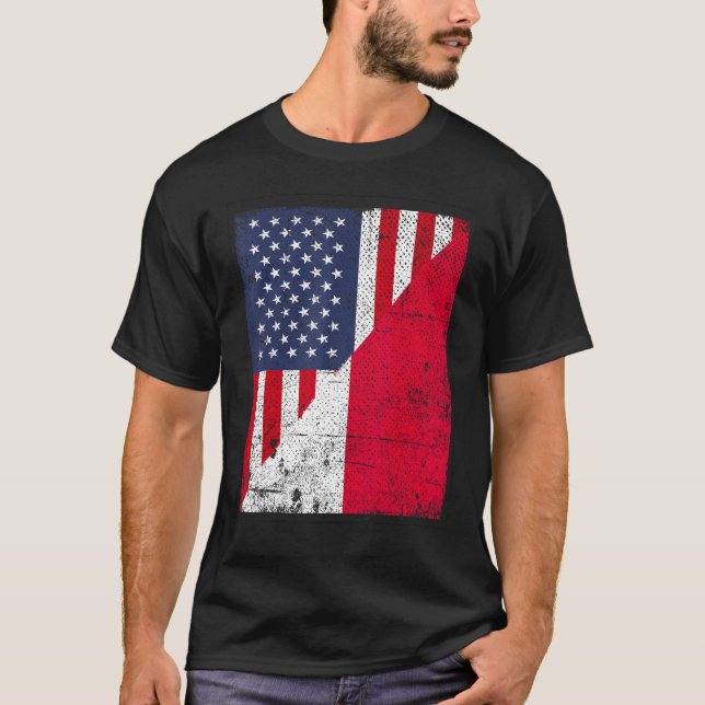 T-shirt Drapeau de pays moitié USA moitié Pologne (Devant)