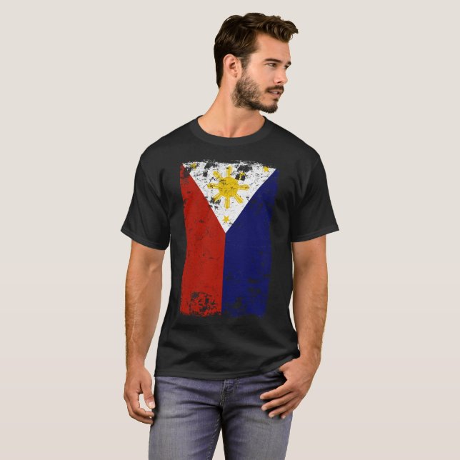 T-shirt Drapeau de Philippines affligé par cru philippin (Devant entier)