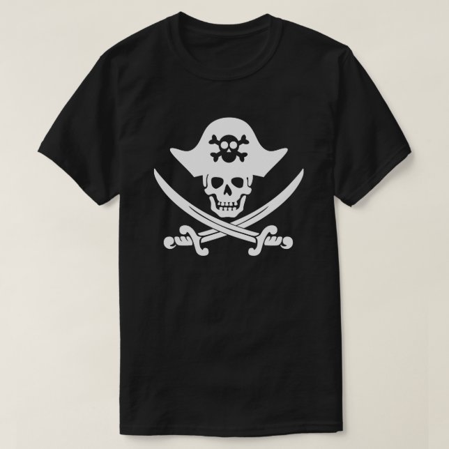 T-shirt Drapeau de pirate crâne noir et blanc (Design devant)