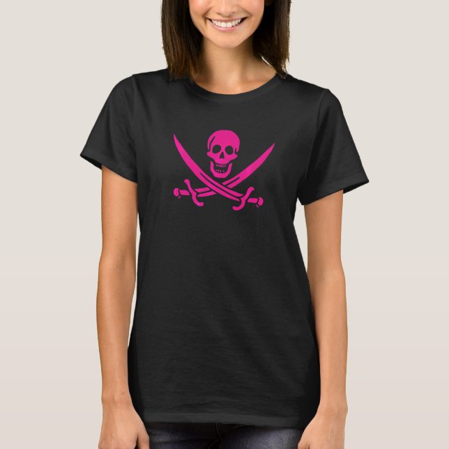 T-shirt Drapeau de pirate Jack Calico rose Jolly Roger Gra (Devant)