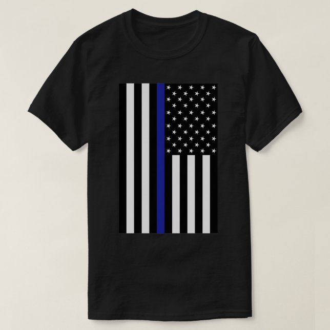 T-shirt Drapeau de police de la Ligne Bleue Mince 2 (Design devant)