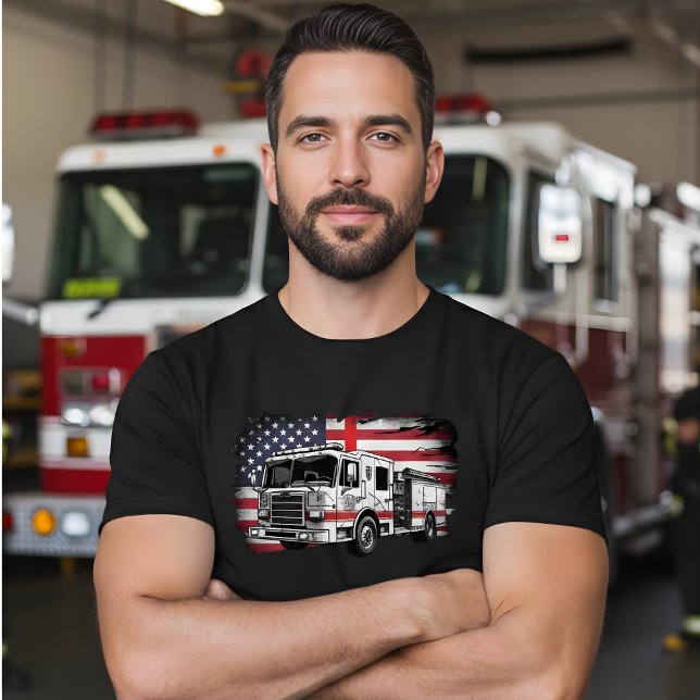 T-Shirt Drapeau de Pompiers Américains & Camion de (Créateur téléchargé)