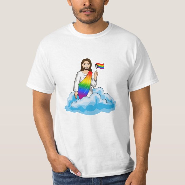 T-shirt Drapeau de progrès Jésus arc-en-ciel (Devant)