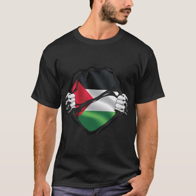 T-shirt Drapeau de racines pures de Palestine noir (Devant)