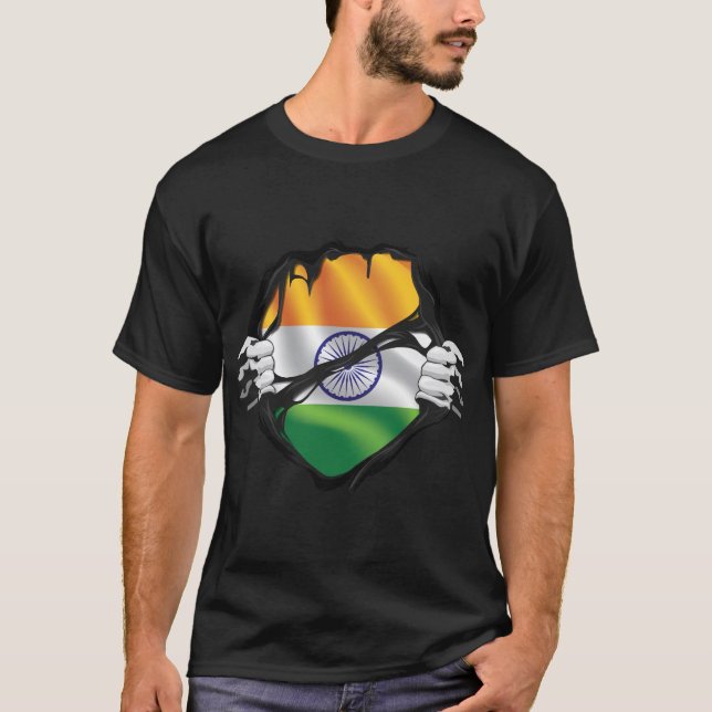 T-shirt Drapeau de racines pures en Inde noir (Devant)
