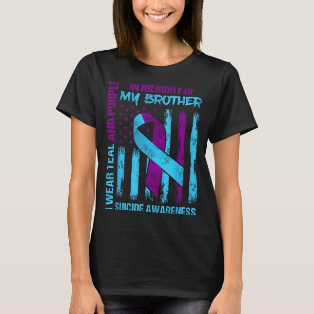 T-shirt Drapeau de sensibilisation ruban sarcelle violet f (Devant)