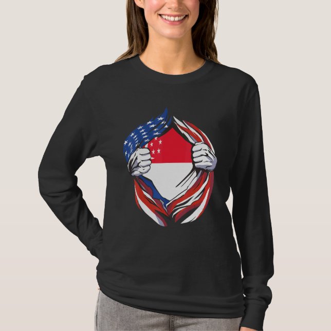 T-shirt Drapeau de Singapour Américain Fier de mon Singapo (Devant)