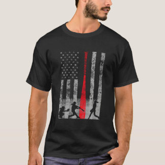 T-shirt Drapeau de softball à chauve-souris rouge patrioti