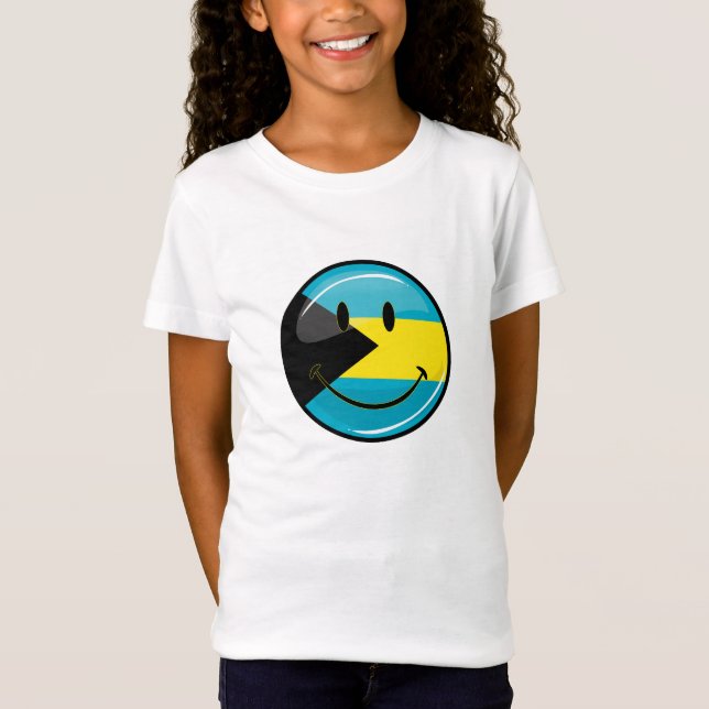 T-Shirt Drapeau de sourire rond brillant de Bahamain (Devant)