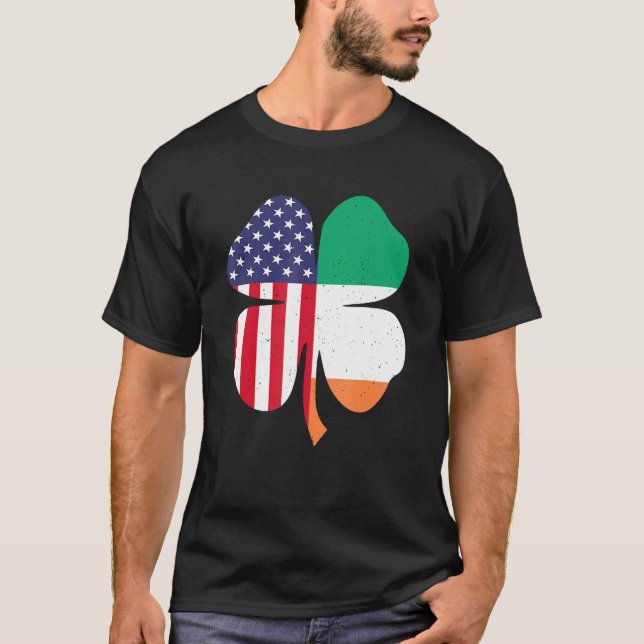 T-shirt Drapeau de trèfle irlandais américain Saint Patric (Devant)