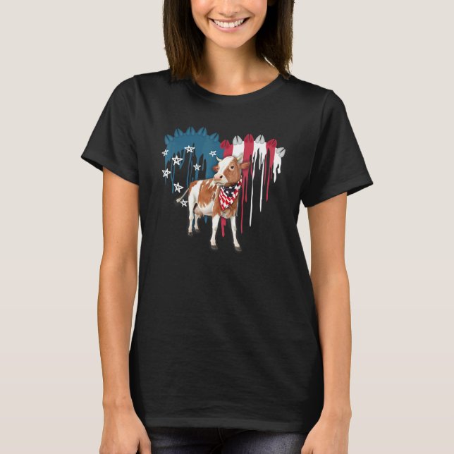 T-shirt Drapeau de vache mignon Cœur américain (Devant)