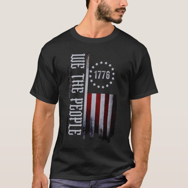 T-shirt Drapeau Déchiré Nous Le Peuple 1776  (Devant)