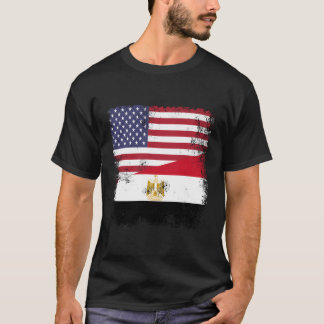 T-shirt Drapeau Demi-Égyptien Vintage Egypte Cadeau Usa Po