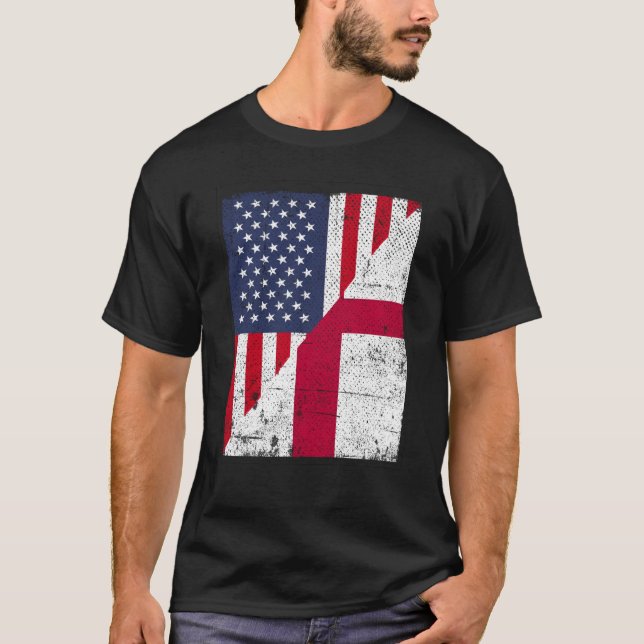 T-shirt Drapeau Demi-États-Unis Demi-Angleterre Drapeau Am (Devant)