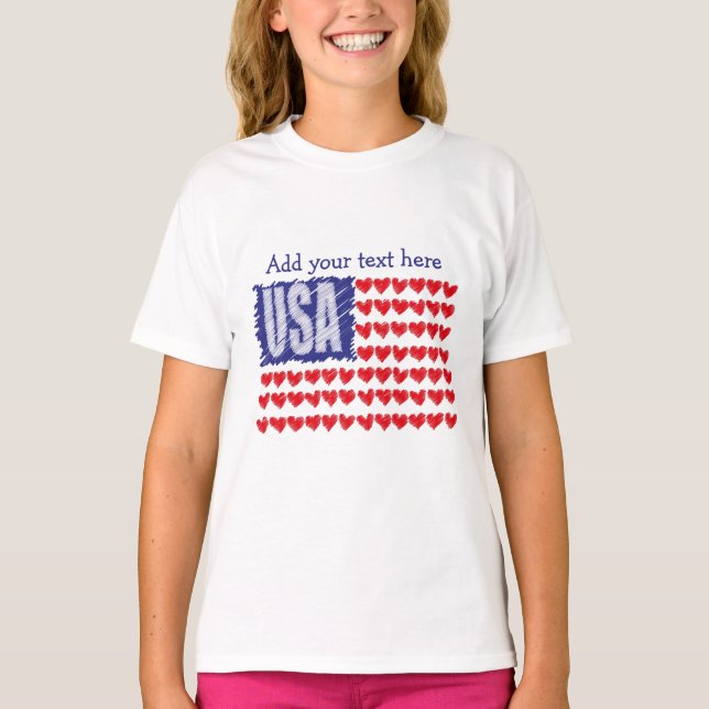 T-shirt Drapeau des Coeurs des États-Unis Personnalisé (Devant)