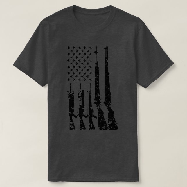 T-shirt Drapeau des fusils américains (noir en détresse) ( (Design devant)