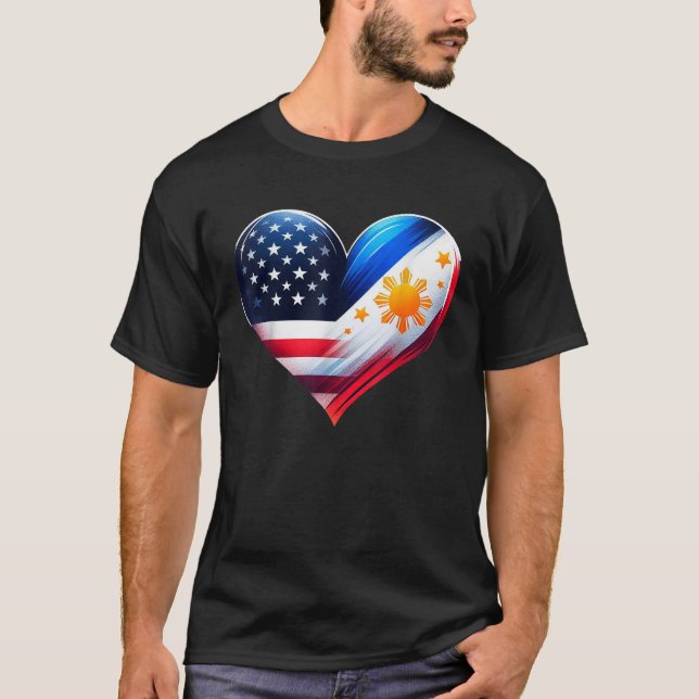 T-shirt Drapeau des Philippines Fière épouse philippine Cœ (Devant)