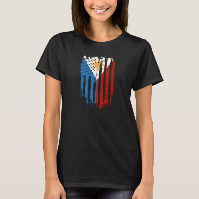 T-shirt Drapeau des Philippines moitié américain moitié ph (Devant)
