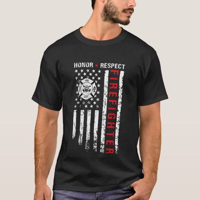 T-shirt Drapeau des pompiers Red Line Us (Devant)