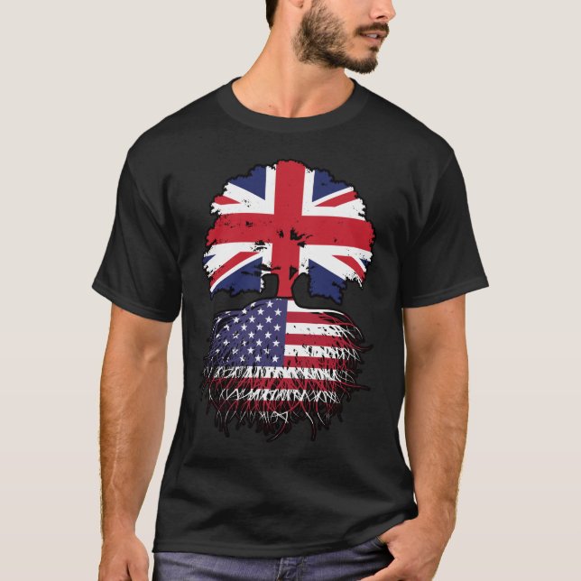 T-shirt Drapeau des racines d'arbre américain britannique (Devant)