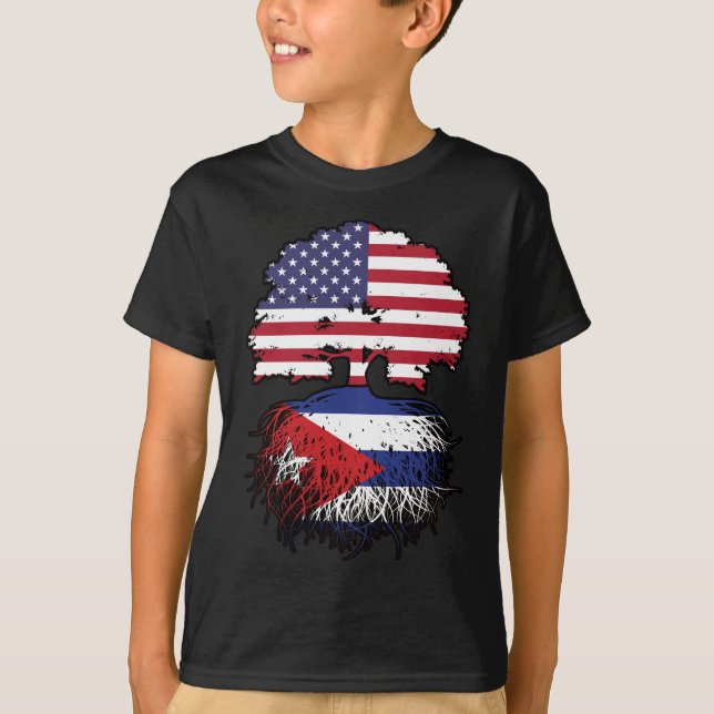 T-shirt Drapeau des racines d'arbre cubain américain cubai (Devant)
