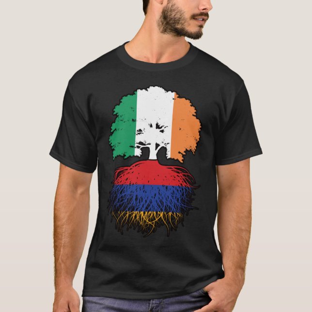 T-shirt Drapeau des racines d'arbres arméniennes irlandais (Devant)