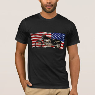 T-shirt Drapeau des USA, moto, motocyclette, porc,