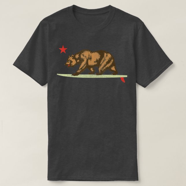 T-shirt Drapeau d'état de Californie Surfboard Bear (Design devant)