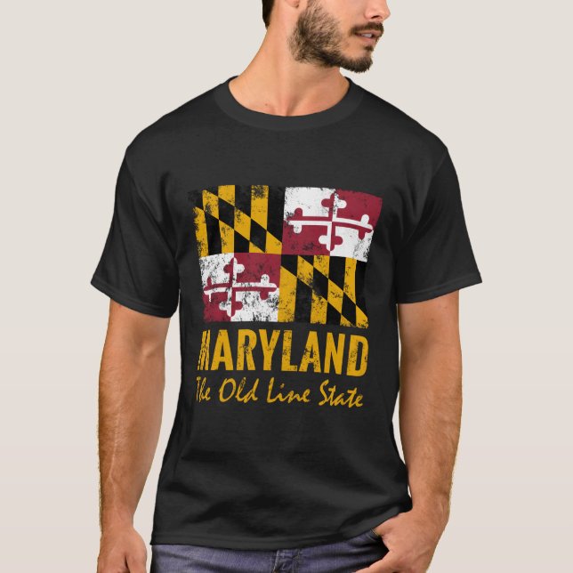 T-shirt Drapeau d'état de la vieille ligne du Maryland (Devant)
