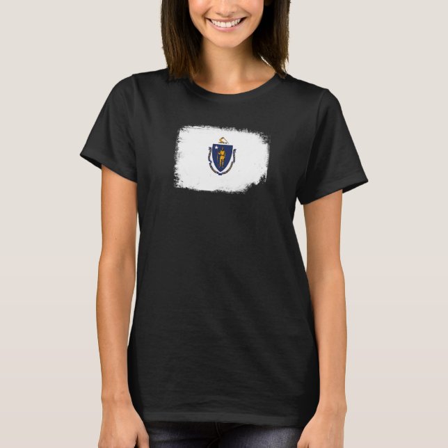 T-shirt Drapeau d'État du Massachusetts Boston Worcester N (Devant)