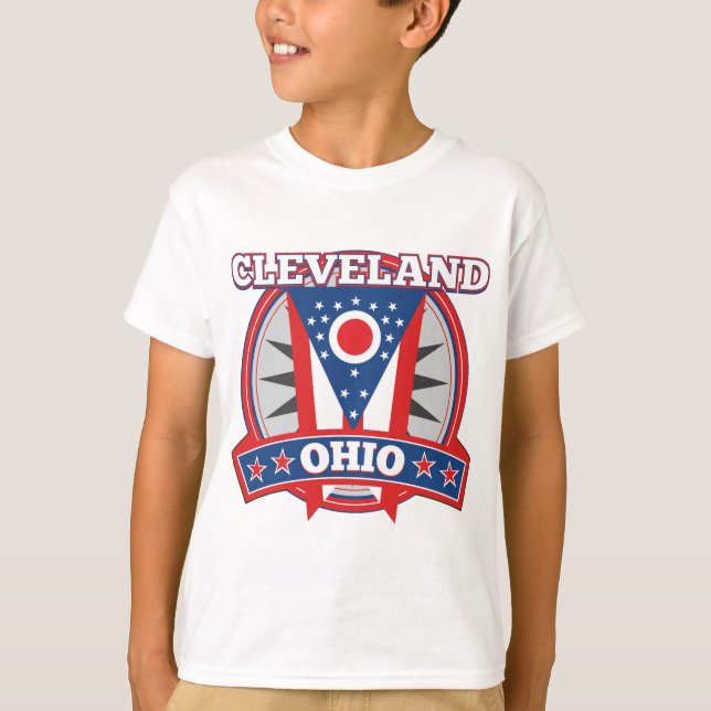 T-shirt Drapeau d'État patriotique bleu rouge de Cleveland (Devant)