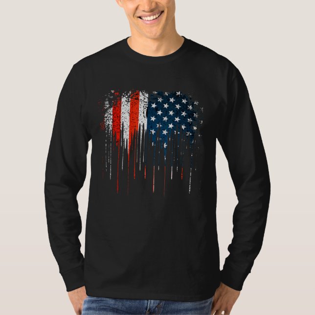 T-shirt Drapeau Distressé Us Déchiré Rouge Blanc Et Bl (Devant)