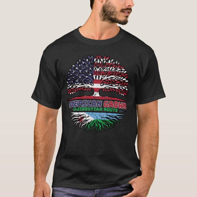 T-shirt Drapeau djiboutien américain des racines d'arbre (Devant)
