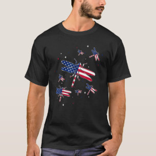 T-shirt Drapeau Dragonfly Usa Indépendance Patriotique 4èm