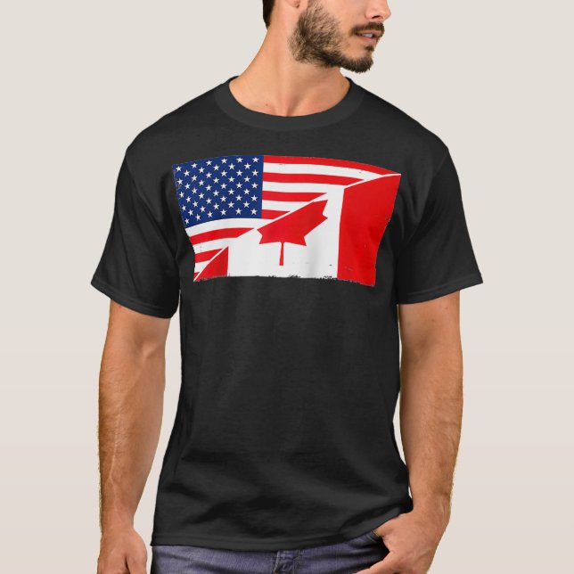 T-shirt Drapeau du Canada et racines du drapeau des États- (Devant)