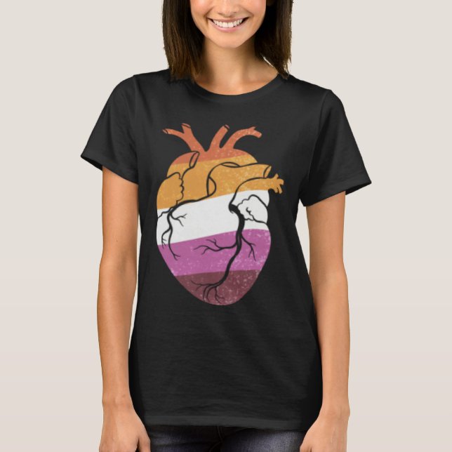 T-shirt Drapeau du cœur de la fierté lesbienne (Devant)