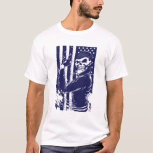 T-shirt Drapeau du crâne bleu patriotique Rebel Tee