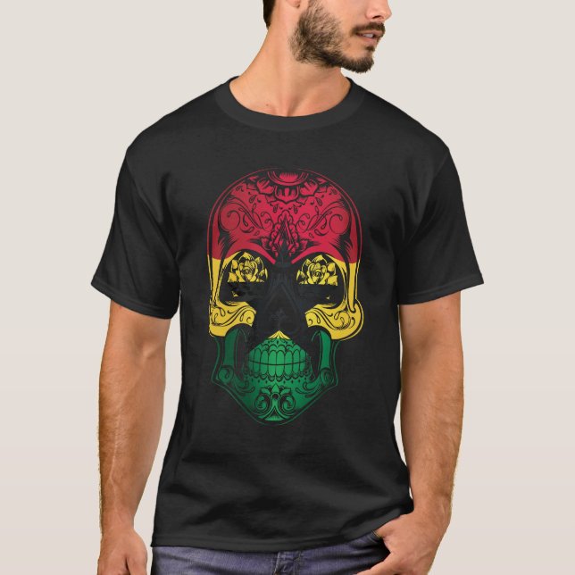 T-shirt Drapeau Du Crâne Et Du Rose Du Ghana (Devant)
