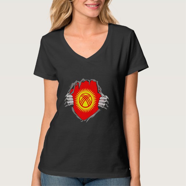 T-shirt drapeau du Kirghizistan (Devant)