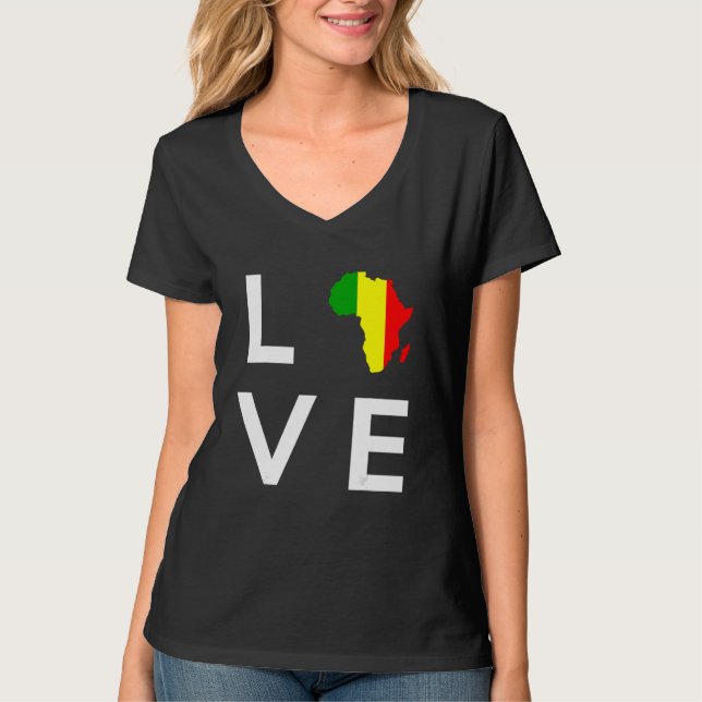 T-shirt Drapeau du Mali Amour Afrique Silhouette du contin (Devant)