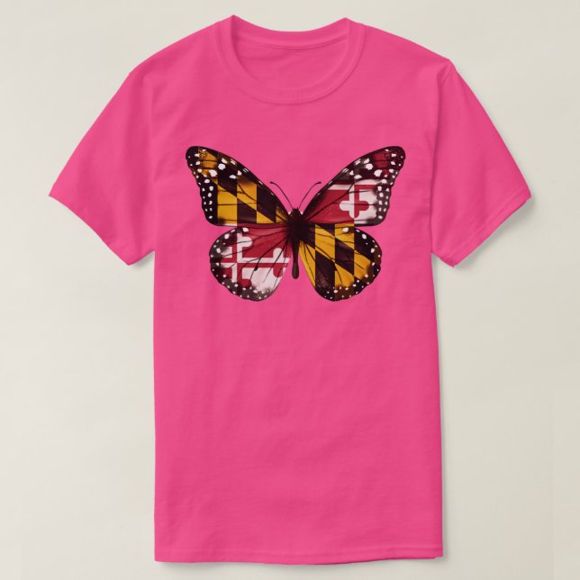 T-shirt Drapeau du Maryland Cadeau papillon pour Marylande (Design devant)