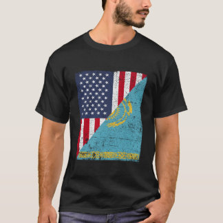 T-shirt Drapeau du pays moitié Usa moitié Kazakhstan
