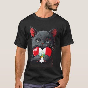 T-shirt Drapeau du Pérou Chat Mignon Cœur Fierté Péruvienn