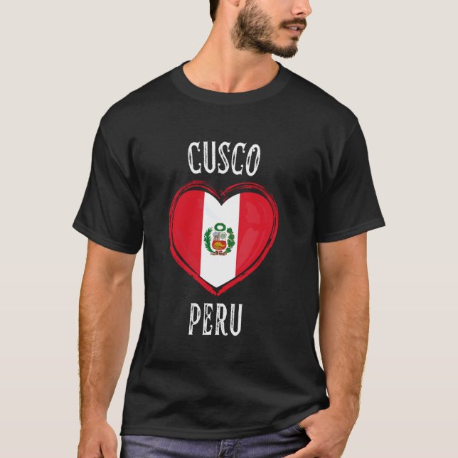 T-shirt Drapeau du Pérou Cœur Ville de Cusco (Devant)
