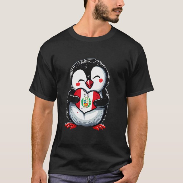 T-shirt Drapeau du Pérou Manchot Mignon Fierté Péruvienne  (Devant)