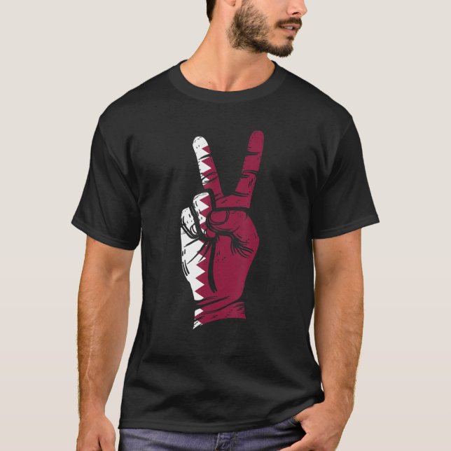 T-shirt Drapeau du Qatar Signe de Paix (Devant)