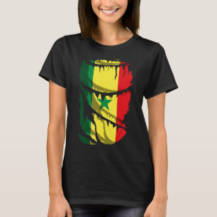 T-shirt Drapeau du Sénégal - Effet de tissu de rupture ou 