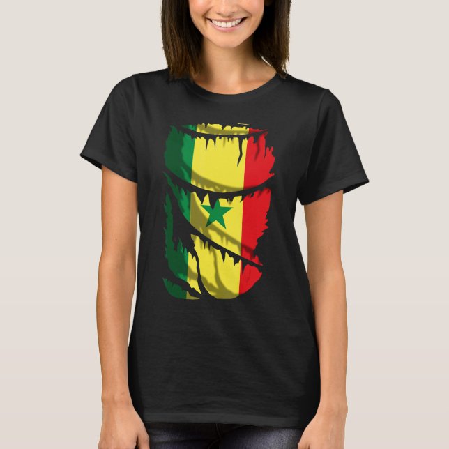T-shirt Drapeau du Sénégal - Effet de tissu de rupture ou  (Devant)