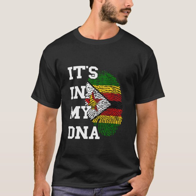 T-shirt Drapeau du Zimbabwe C'est dans mon empreinte digit (Devant)