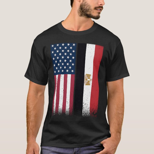 T-shirt Drapeau égyptien  Drapeaux des États-Unis et d'Égy (Devant)